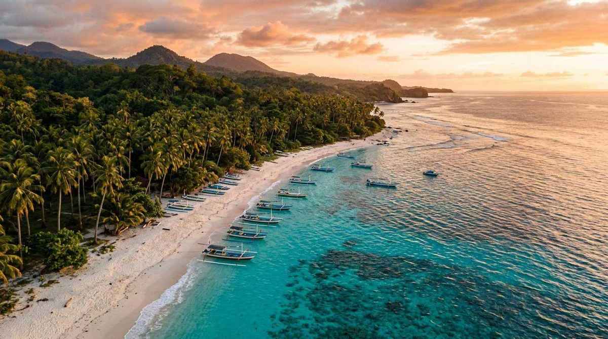 Aerial view of Rote Island coastline with turquoise water